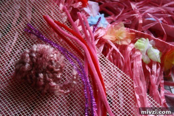 mesh, yarn, pipe cleaners 