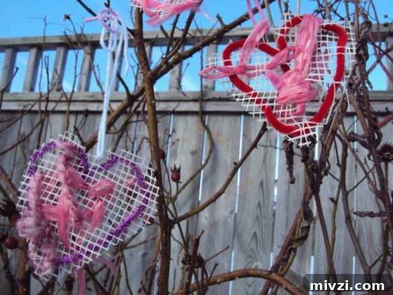 woven hearts hanging in garden