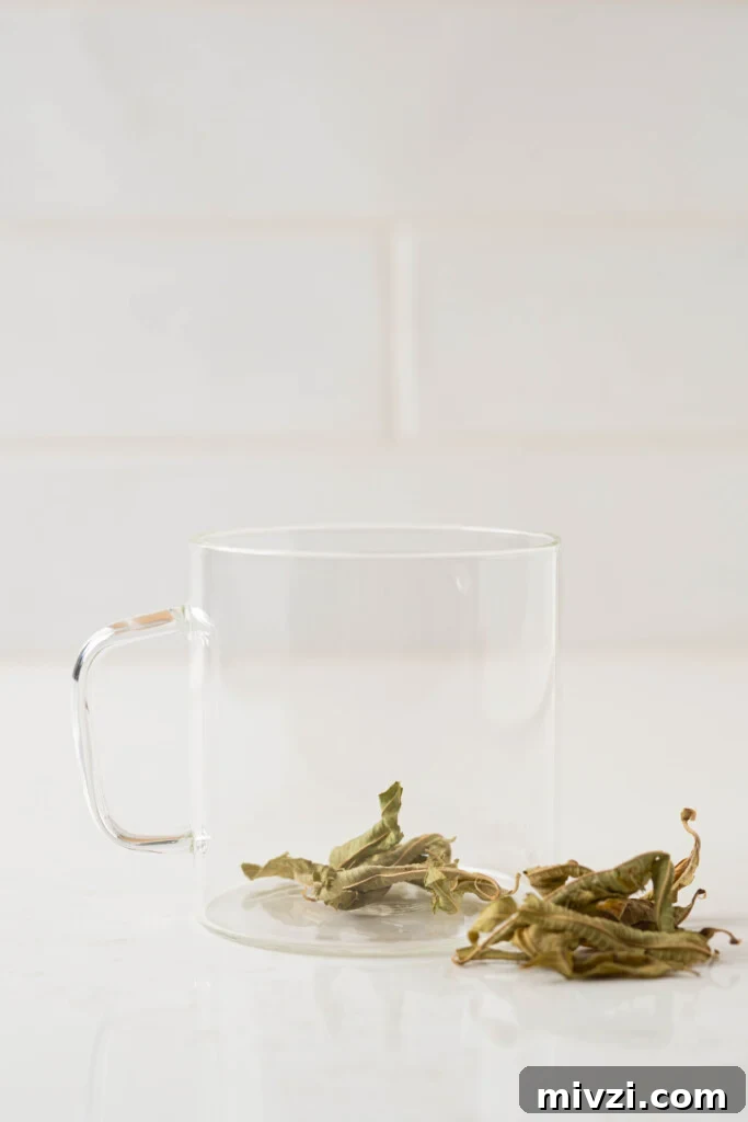 a cup of dried lemon verbena leaves