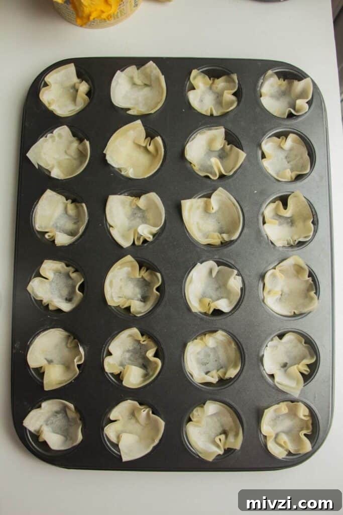 Filo pastry in a mini mufifn tin.