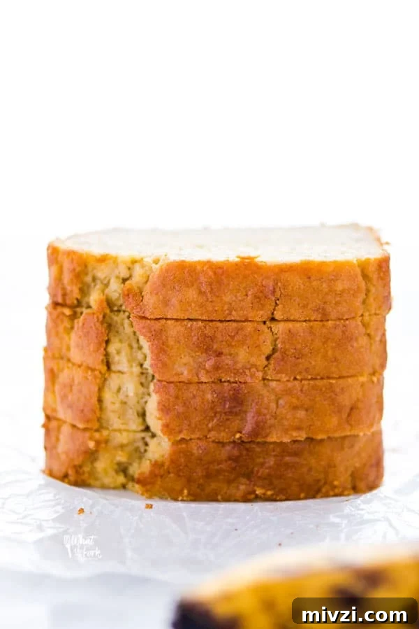 Gluten-Free Sourdough Banana Bread Recipe for Moist Loaves 5 A stack of sliced Gluten Free Sourdough Banana Bread