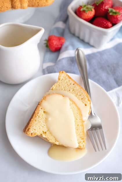 2 slices of pound cake with custard sauce.
