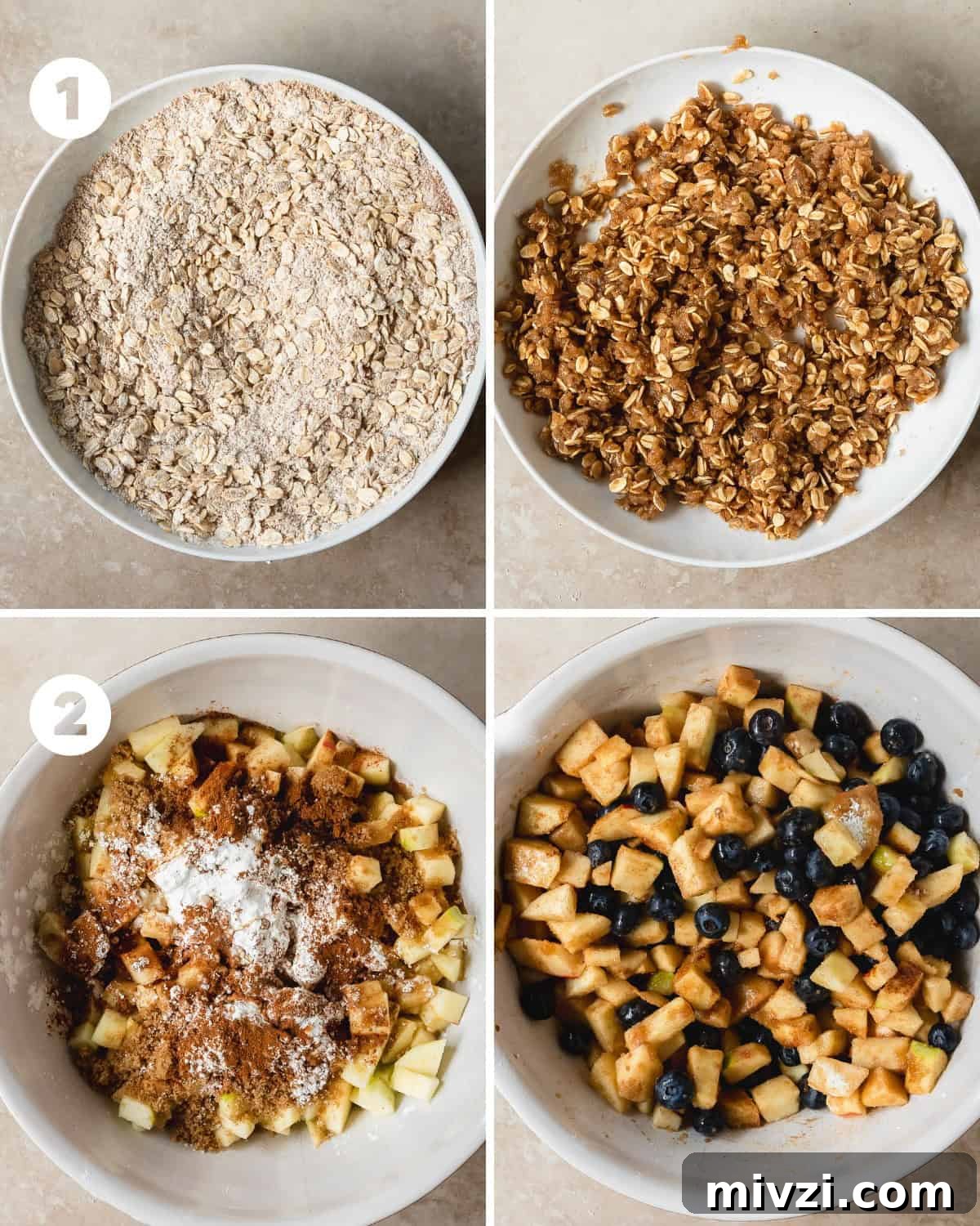 Apple Blueberry Crisp Recipe with Oat Topping 5 Prep and mix crumble and filling ingredients as described
