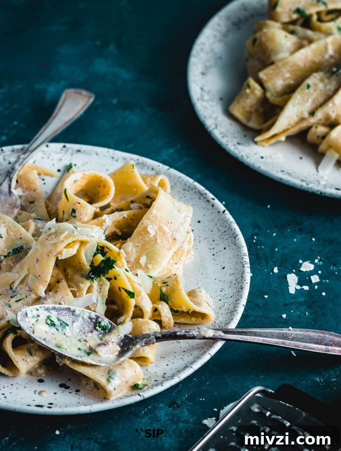 Plated Walnut Sauce Pasta.