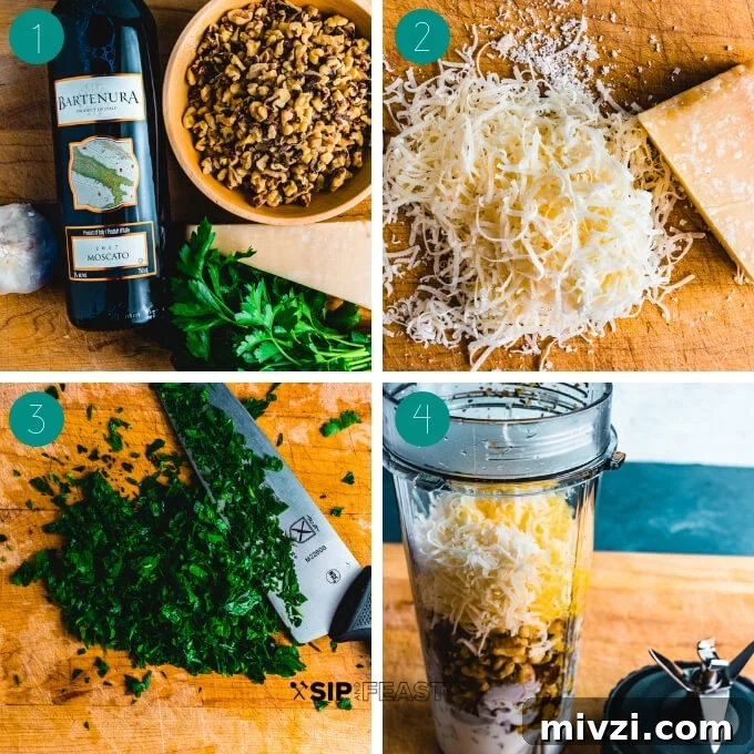 Walnut sauce pasta process shot collage group number one.