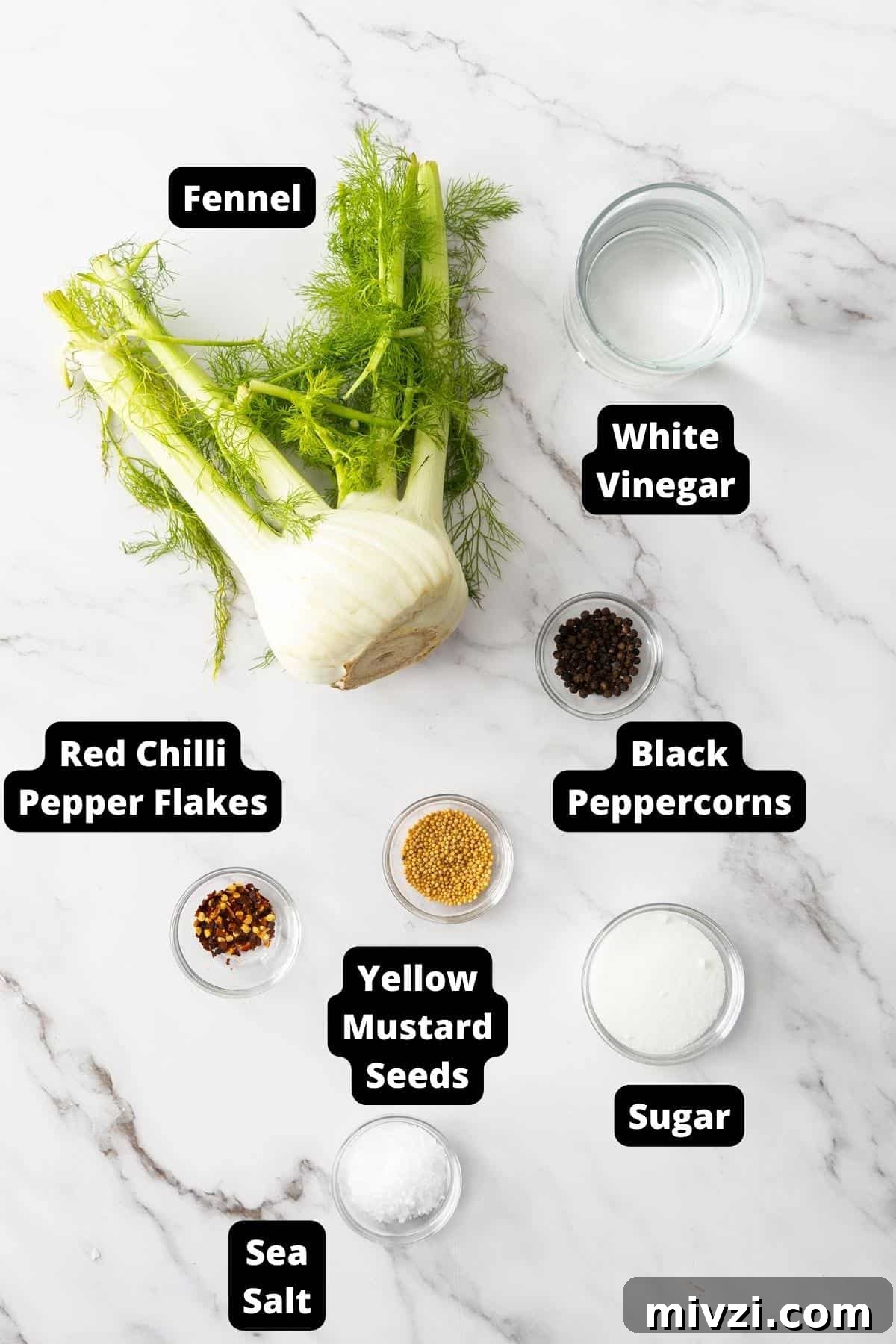 Ingredients in this recipe on a white marble background.