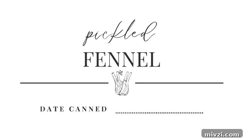 Pickled Fennel jar label for printing to tie around jar of pickles.