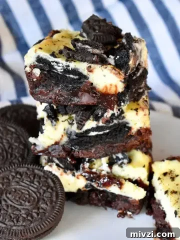 Oreo Cheesecake Brownies with boxed mix recipe.