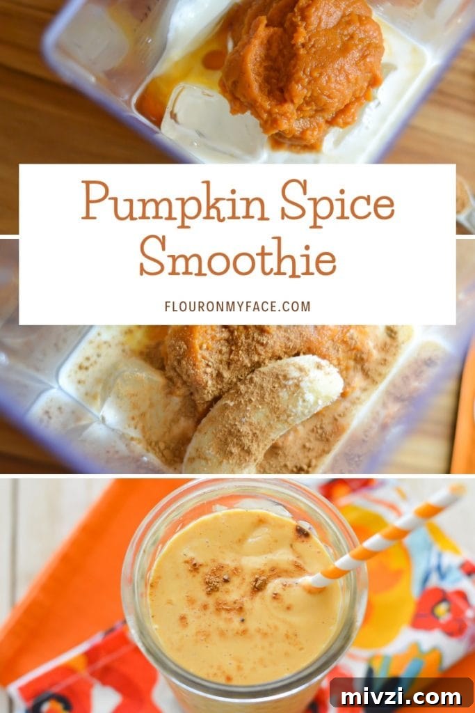collage photo of making a pumpkin smoothie