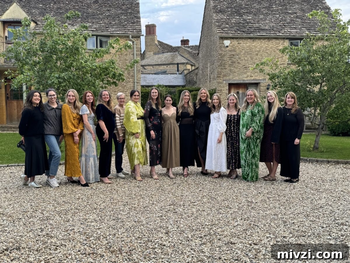 Group photo of retreat attendees in the Cotswolds, capturing a memorable moment together during the Cotswold group trips.