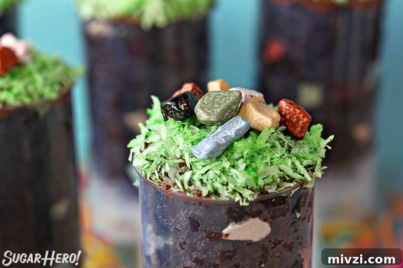 Easter Chocolate Push-Up Pops: Festive Treats for Kids 6 Close up of Easter Push-Up Pop topped with chocolate rocks.