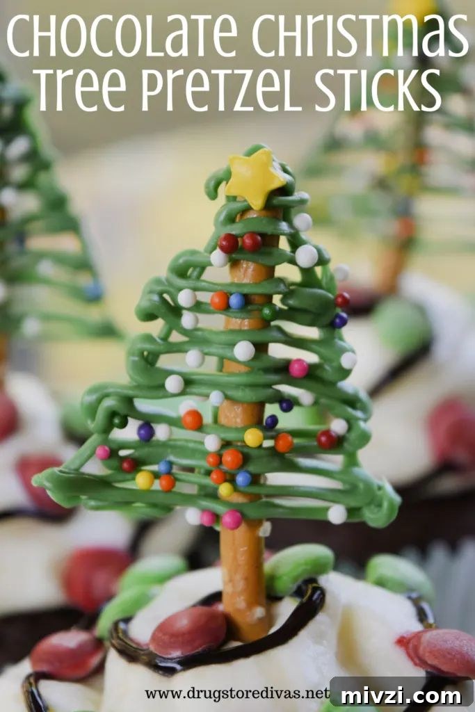 chocolate Christmas tree pretzel sticks