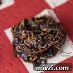 No Bake Chocolate Candy Cookie on a red paper background for Good Cookie Food Bloggers Valentine’s Event