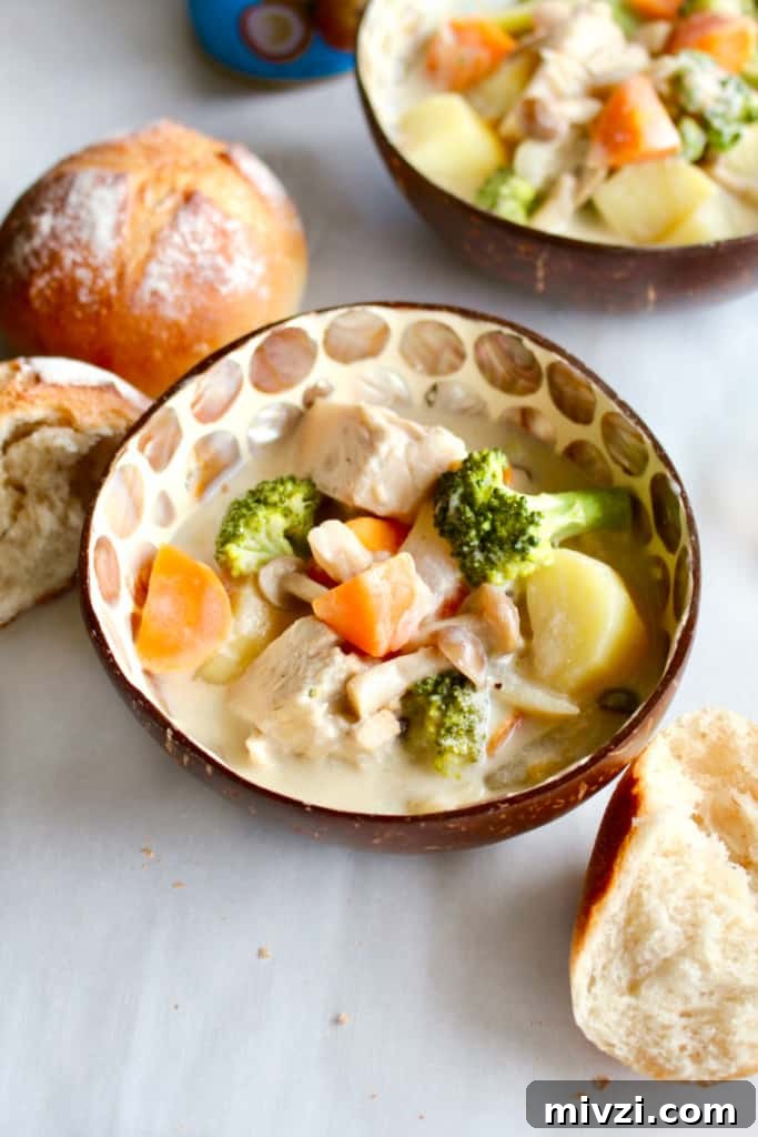 Vegan Japanese Cream Stew with Jackfruit: Creamy Plant-Based Recipe 8 A warm bowl of vegan Japanese cream stew topped with vegetables