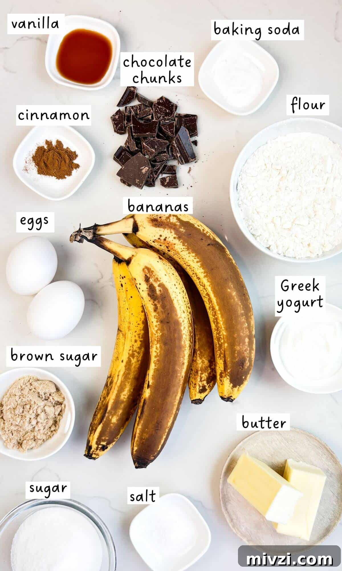 Chocolate Chunk Banana Bread Recipe with Gooey Chocolate Chunks 5 All ingredients.