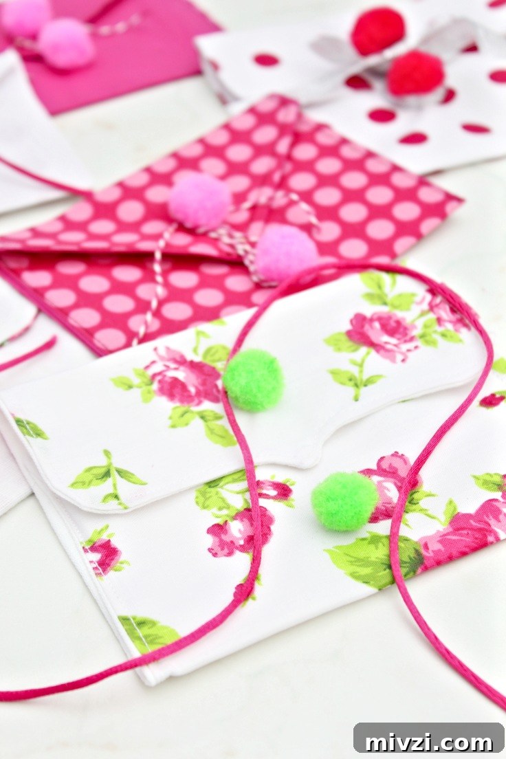 Stunning Fabric Valentine’s Day Envelopes: DIY Sewing Tutorial 5 Valentine fabric envelopes