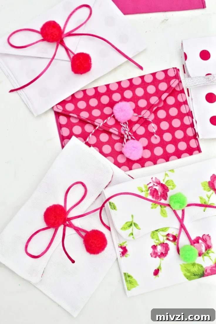 Stunning Fabric Valentine’s Day Envelopes: DIY Sewing Tutorial 7 Fabric envelope pouches