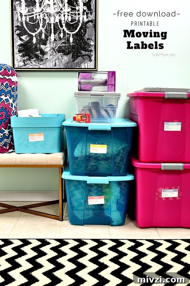 Free Printable DIY Moving Labels for an Organized Move 2 Free Download Printable Moving Labels. Print on copy paper, cut out, and use tape to attach to boxes and bins