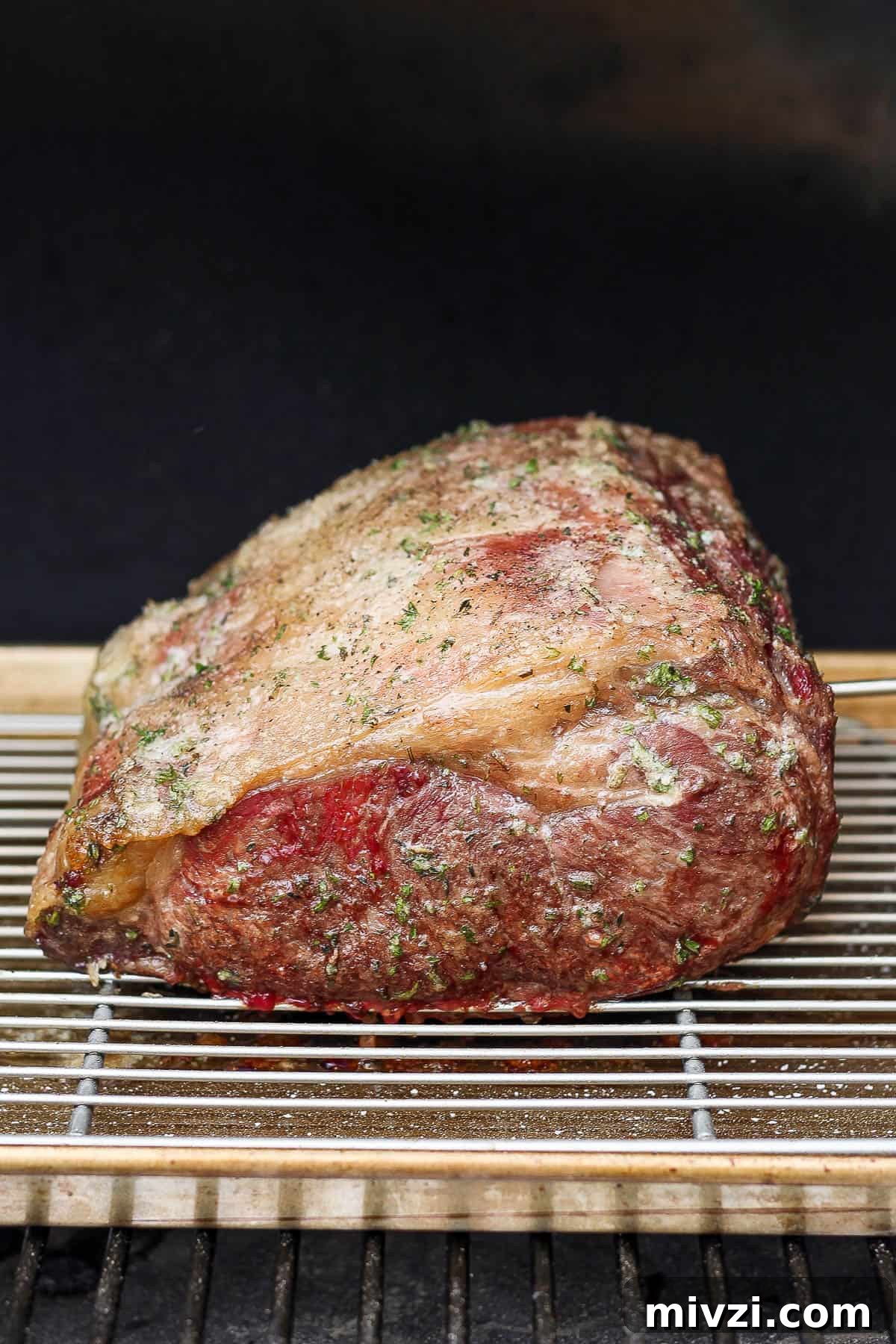 Smoked prime rib on the smoker.