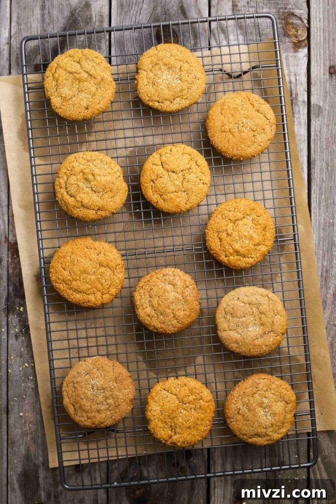 Sourdough Ginger Molasses Cookies with Spiced Chewy Texture 8 sourdough ginger molasses cookies cooling on wire rack.