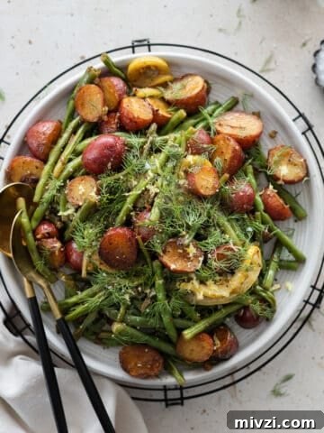 Green beans and potatoes on a platter.