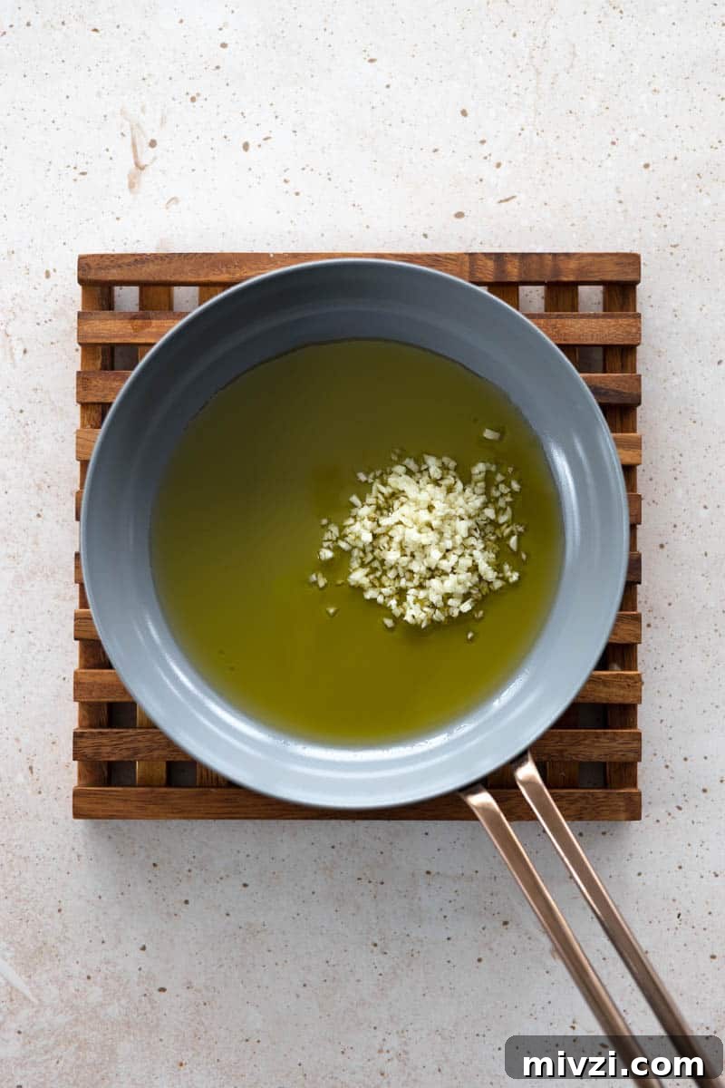Olive oil and garlic in a small skillet.