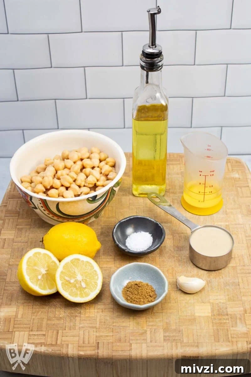 Classic Hummus from Canned Chickpeas – Quick Authentic Recipe 4 Ingredients ready to make homemade hummus.