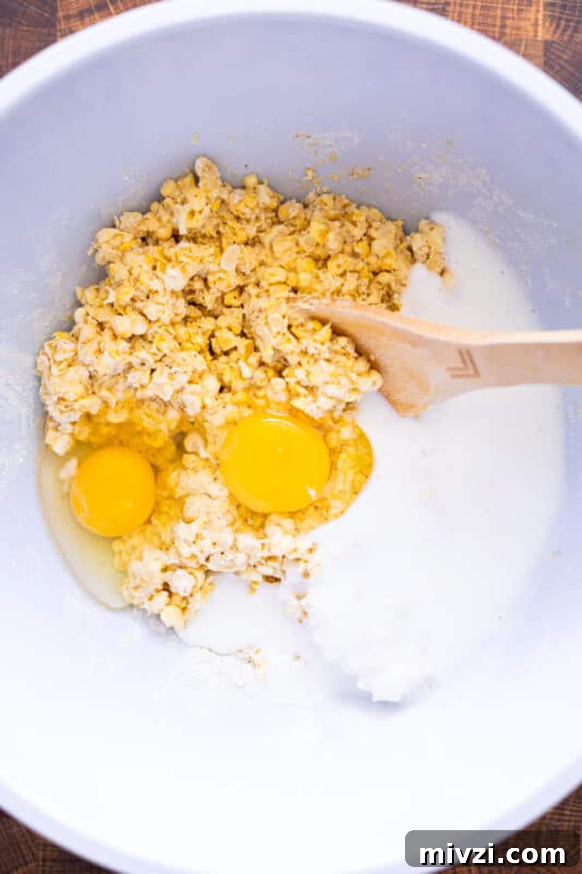 Corn Fritter ingredients in a bowl.