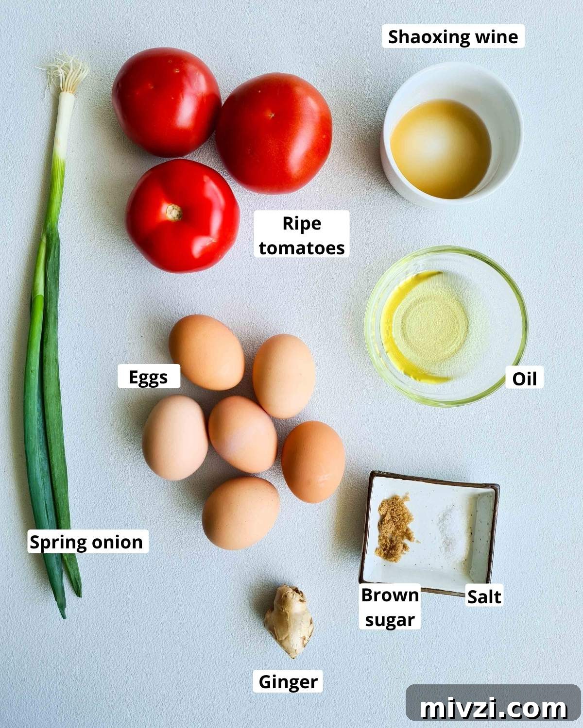 All of the ingredients required to make this recipe, labeled