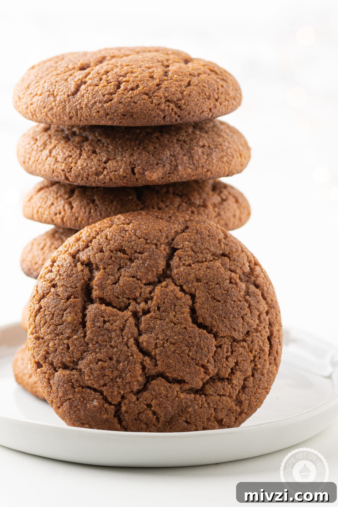 Soft Keto Gingerbread Cookies: Chewy Low-Carb Holiday Treat 13 A stack of keto gingerbread cookies on a white plate