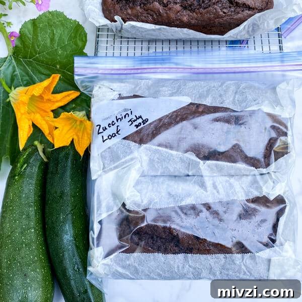 zucchini loaf in freezer bag