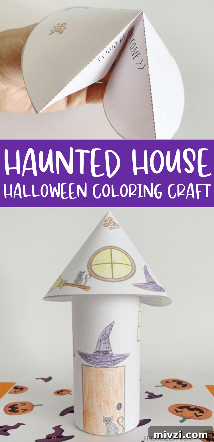Free Halloween printable featuring a haunted house with a witch theme! Turn simple coloring pages into a 3-D haunted house that kids can display as part of their Halloween decor! Take it to another level by adding a LED tealight candle to make a luminary!