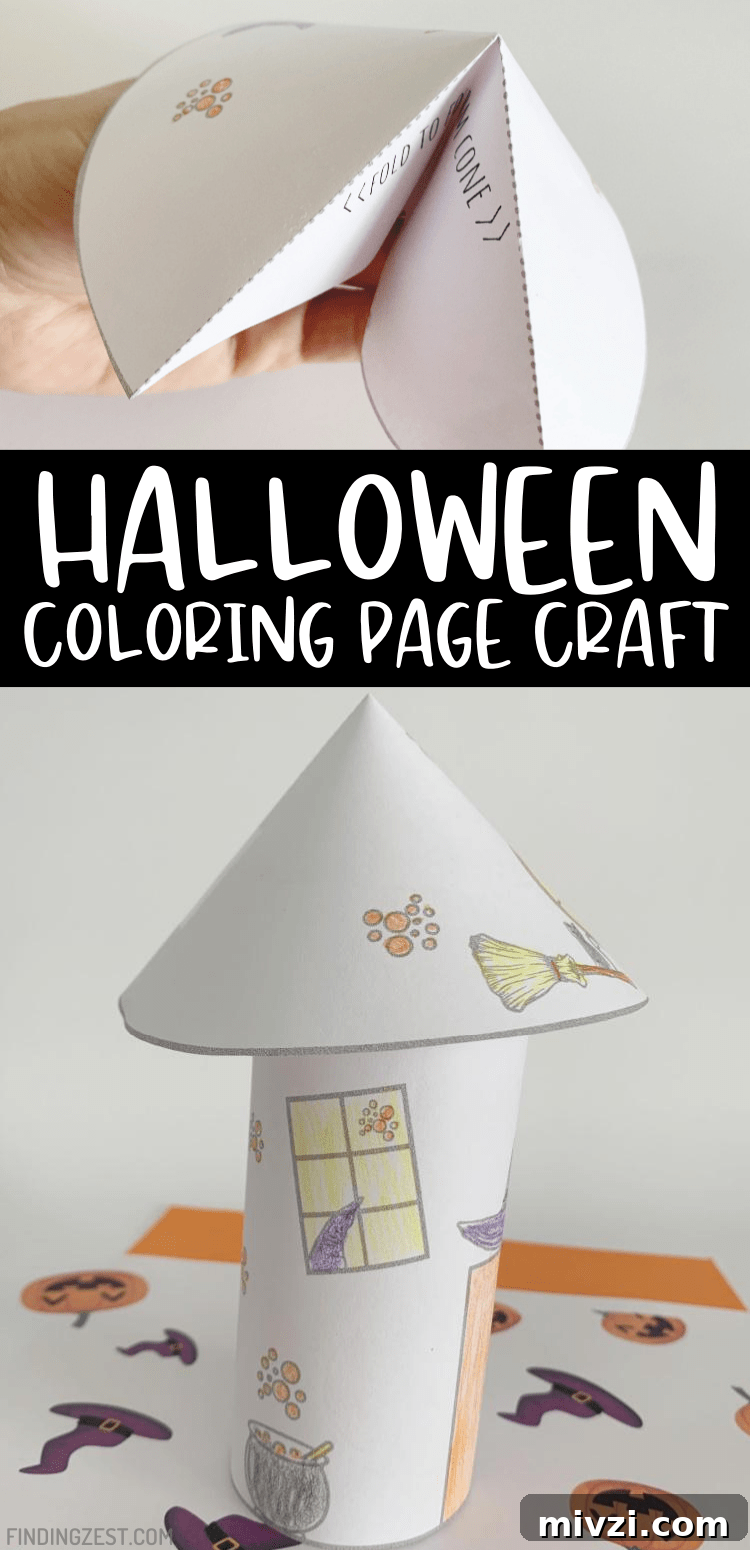 Halloween coloring pages come to life with this cute witch paper craft! Kids can color then cut to create their own 3-D haunted house! Add a flameless LED tealight candle and holes at the top to turn it into a paper luminary, perfect to add to your Halloween decor!