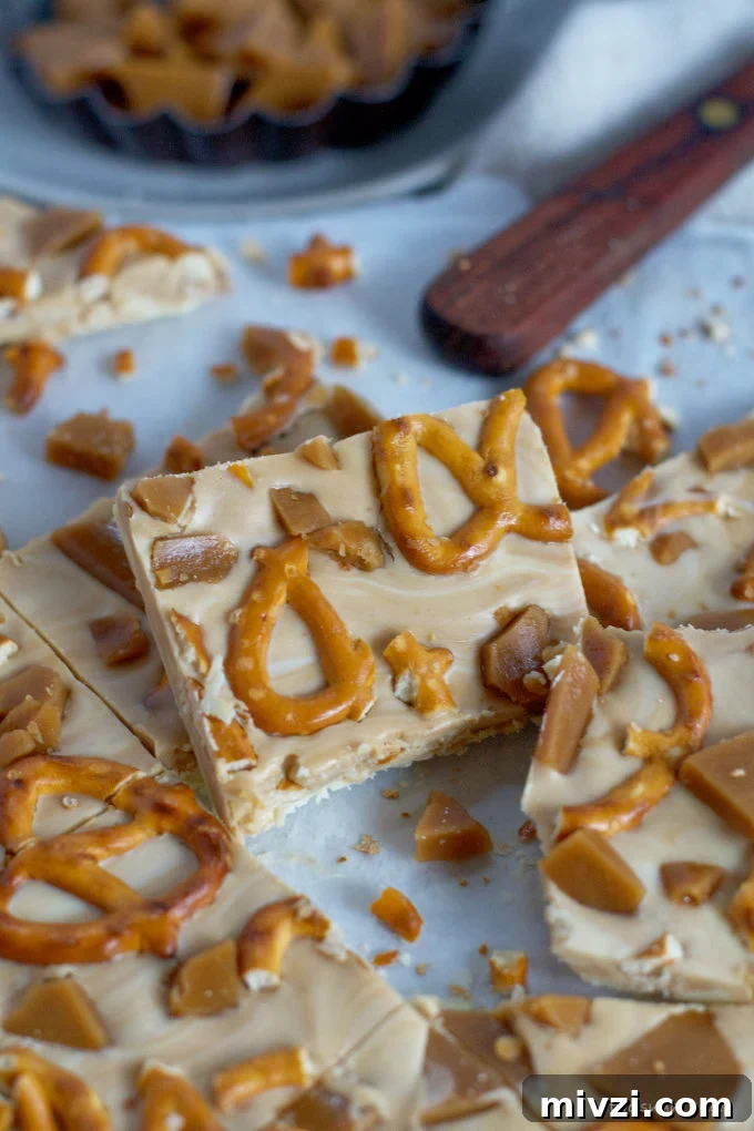 Cookie Butter White Chocolate Bark Recipe | Crunchy Cookie Butter Bark 2 candy bark cut into pieces on parchment paper