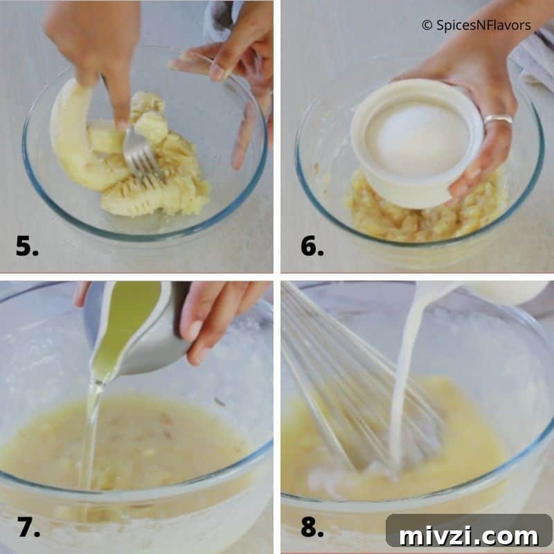 Moist Vegan Banana Bread Recipe with Simple Ingredients 5 step 2 of combining wet ingredients