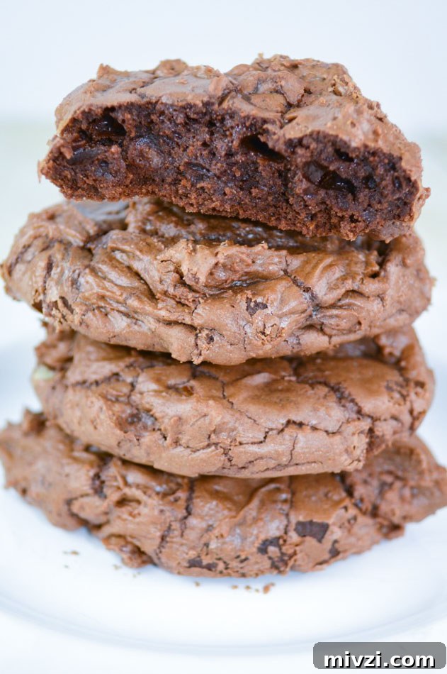 Brownie Cookies stack on top of each other on a plate