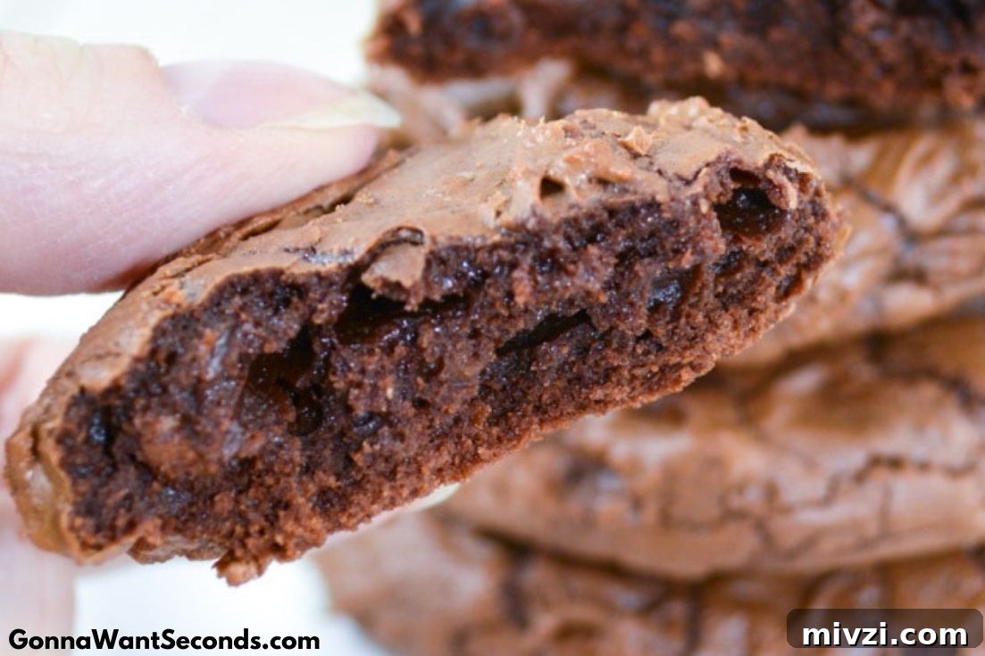 Hand holding a Brownie Cookies cut in half