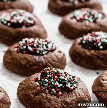 chocolate thumbprint cookies, with sprinkles on top