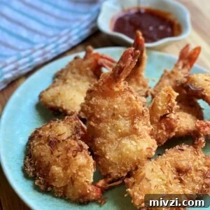 Butterflied shrimp coated in a crispy panko batter with coconut shavings