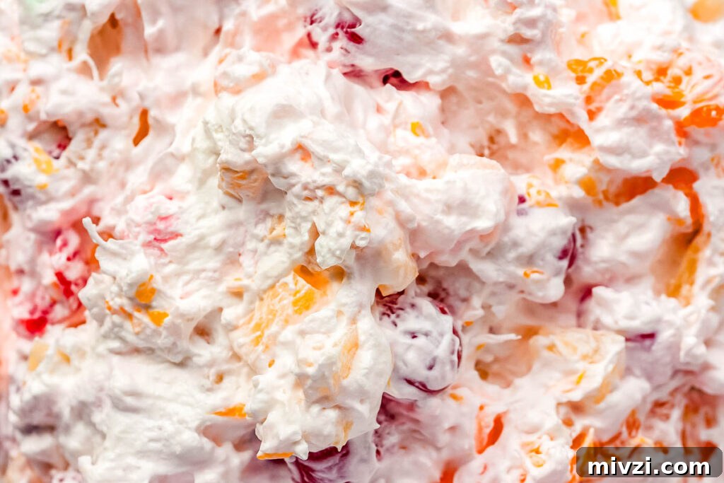 Close up of just the Ambrosia Salad so you can see the creamy texture.