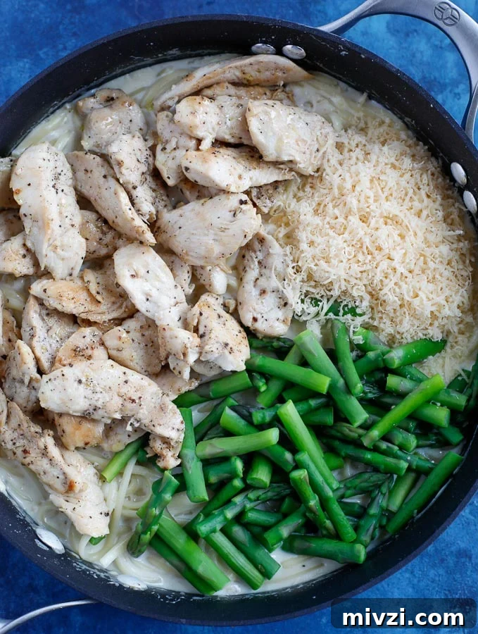 alfredo pasta alfredo pasta with chicken in a skillet