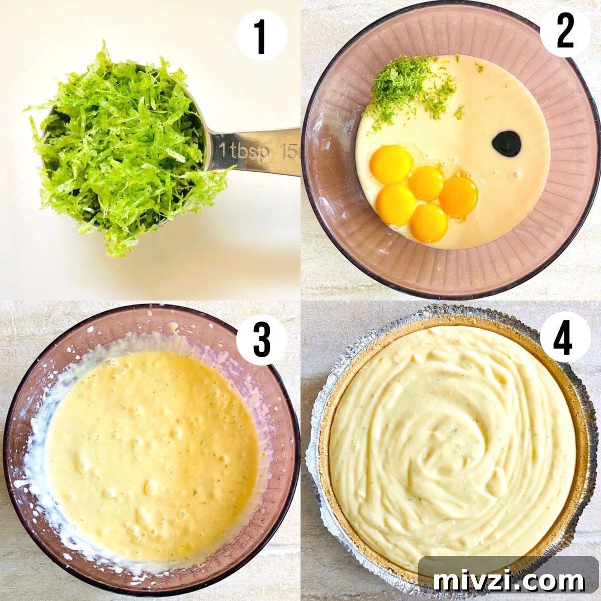 process shots 1 through 4 to make gluten free key lime pie