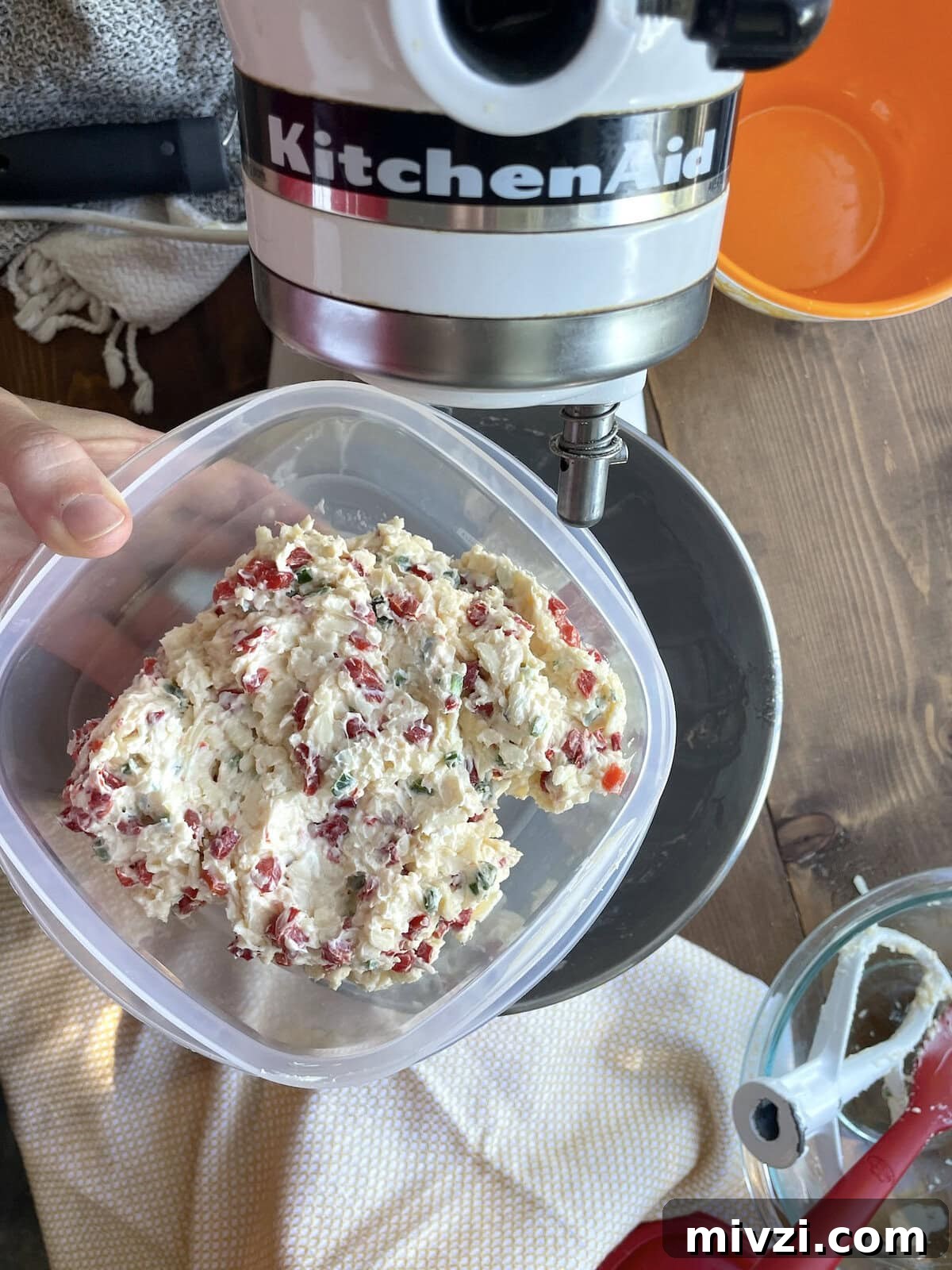 Spicy Jalapeño Pimento Cheese Dip Recipe 5 A Tupperware of copycat queen charlotte pimento cheese.