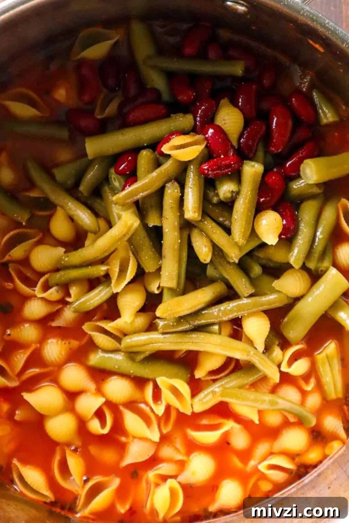 beans and pasta in pot