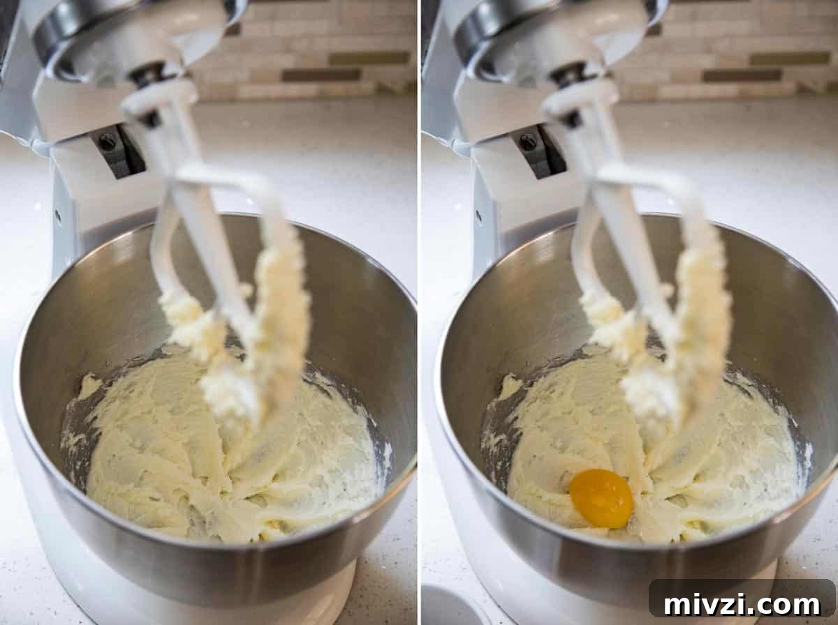 Crisp Almond Spritz Cookies Recipe for Holiday Baking 4 Creaming butter and preparing the wet ingredients for almond spritz cookie dough.