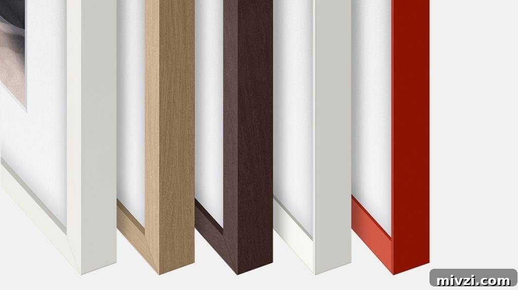 6 frame tv bezels lined up showing colors