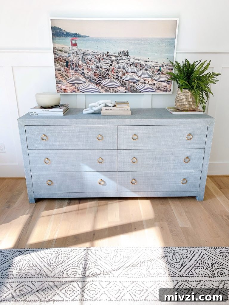 Samsung Frame tv above the Serena and lily driftway dresser
