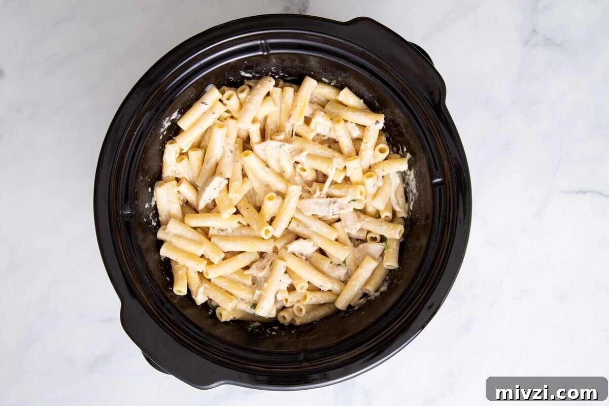 Chicken alfredo in slow cooker.