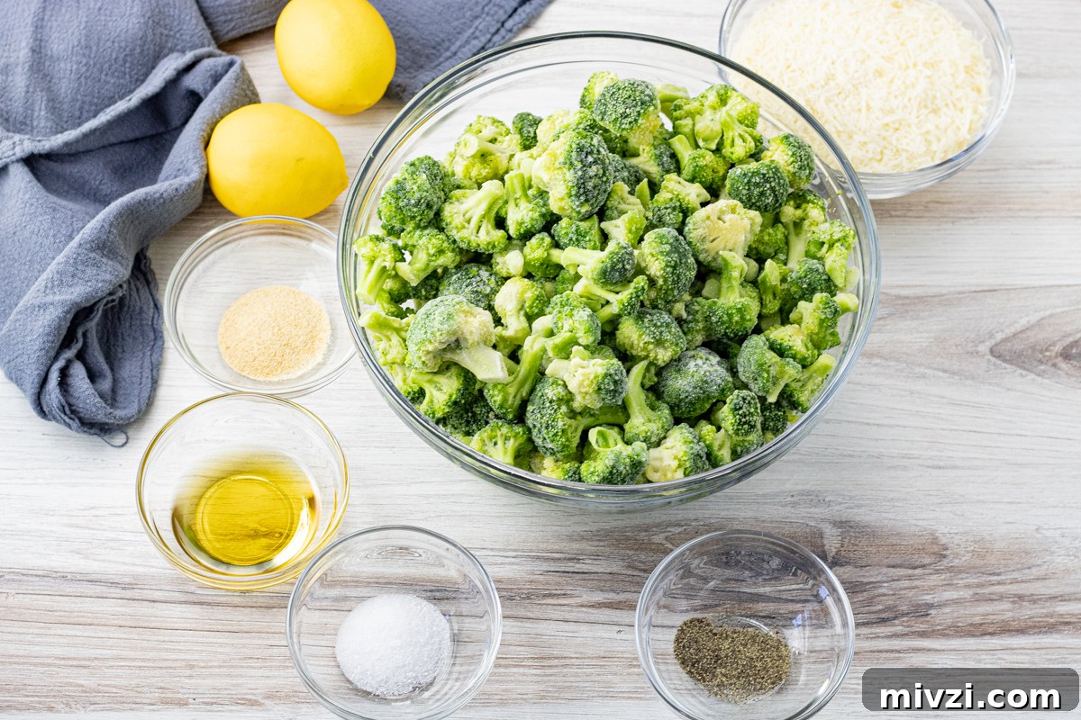 ingredients to make roasted frozen broccoli
