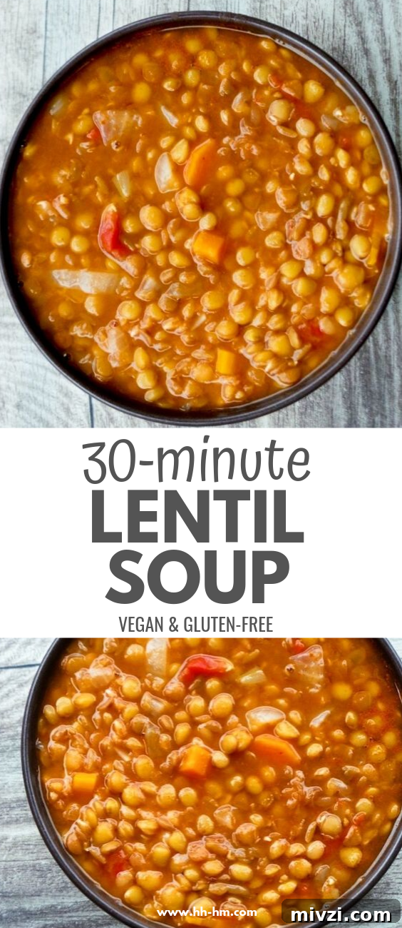 Homemade easy lentil soup recipe! This healthy lentil recipe is gluten-free, vegan and very few ingredients are needed! A great vegan weeknight dinner for a cold day!